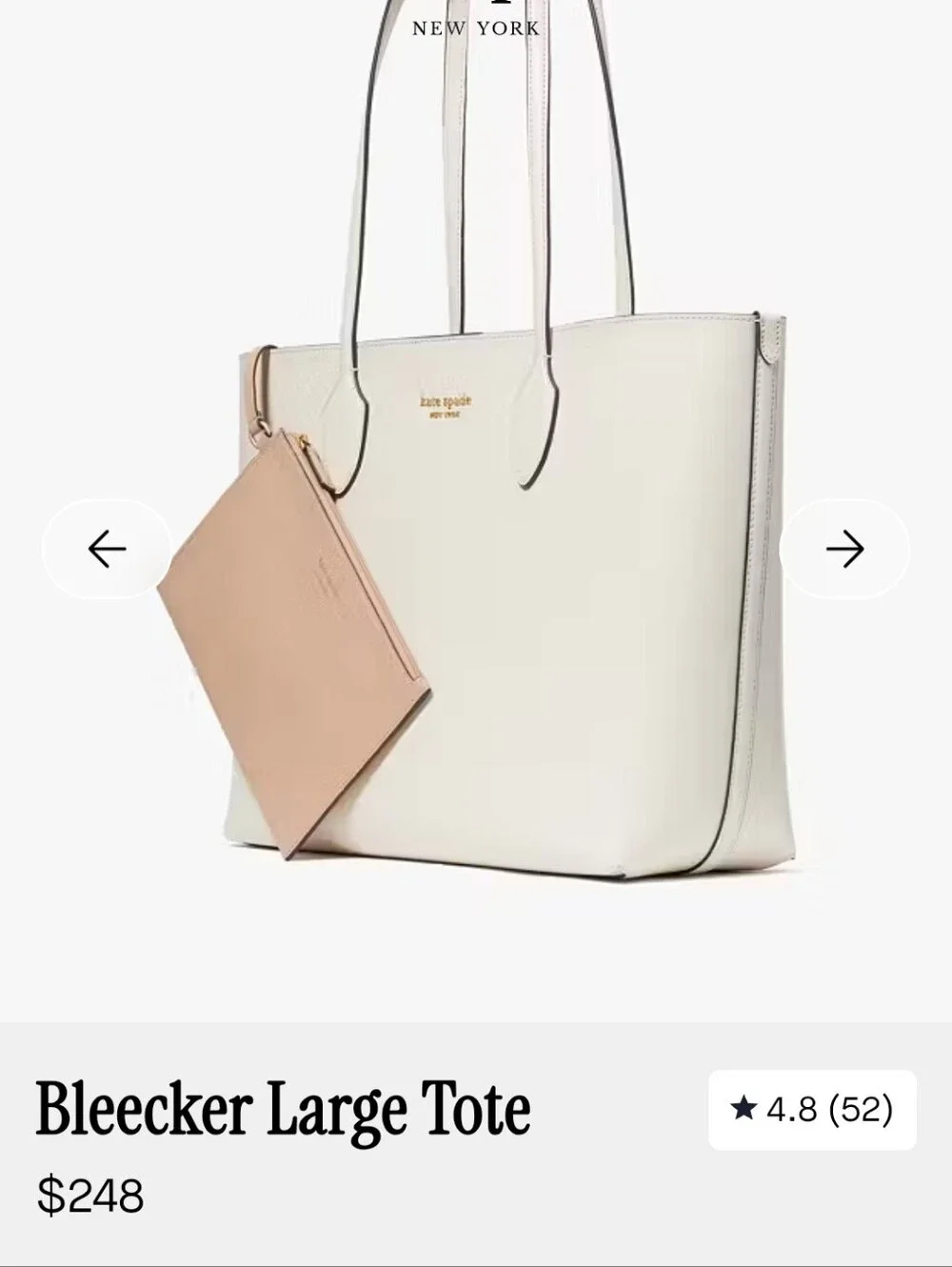 kate spade Cream Leather Bleecker Large Tote